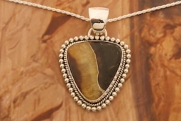 Artie Yellowhorse Genuine Simbercite Sterling Silver Pendant